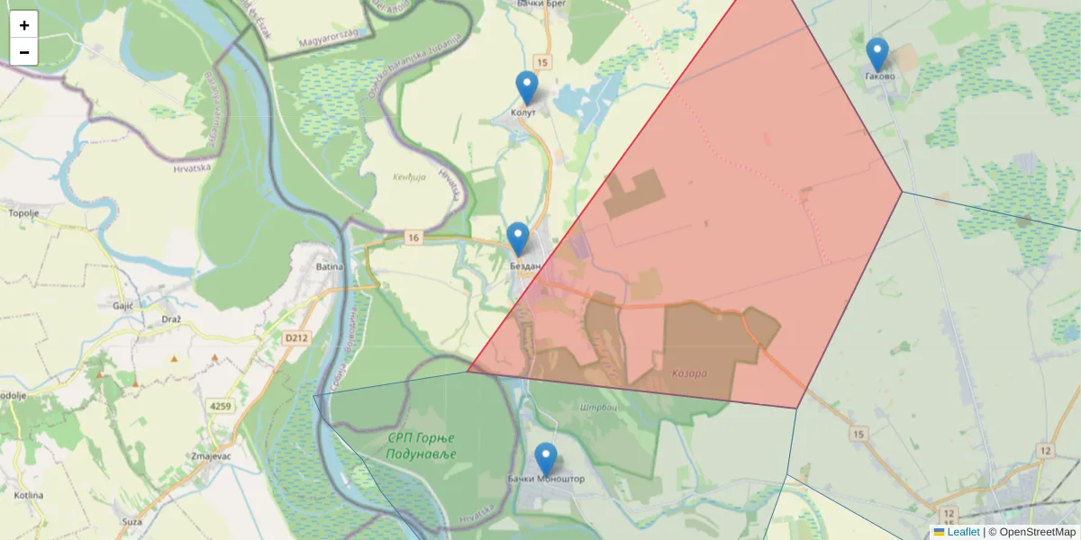 Mapa poštanskog broja  i okolnih poštanskih brojeva u Srbiji
