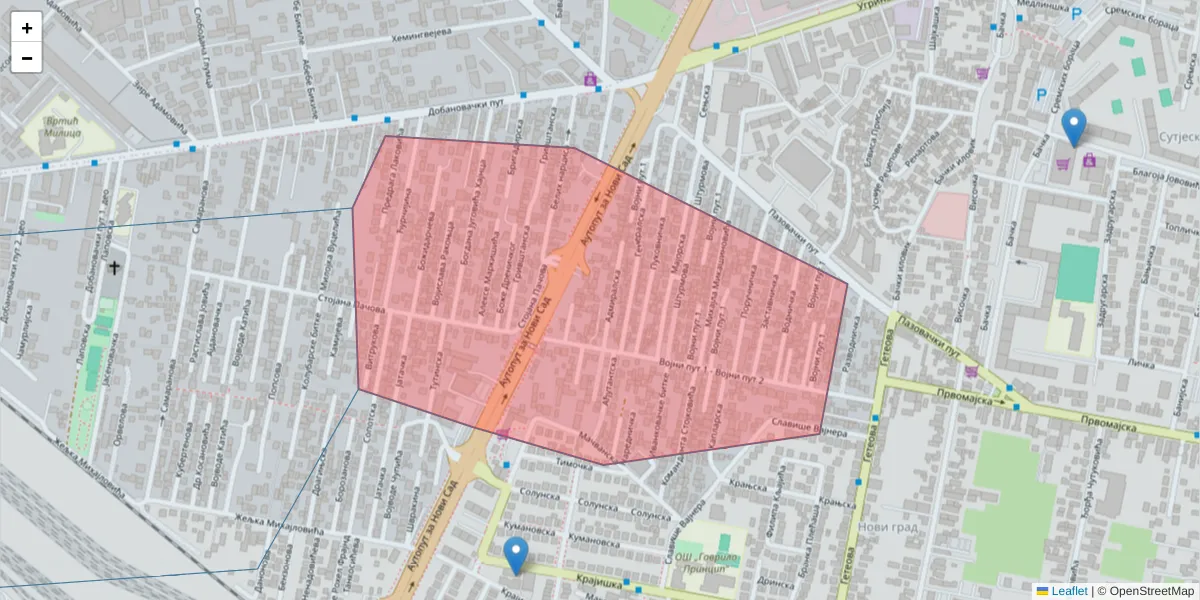 Mapa poštanskog broja  i okolnih poštanskih brojeva u Srbiji