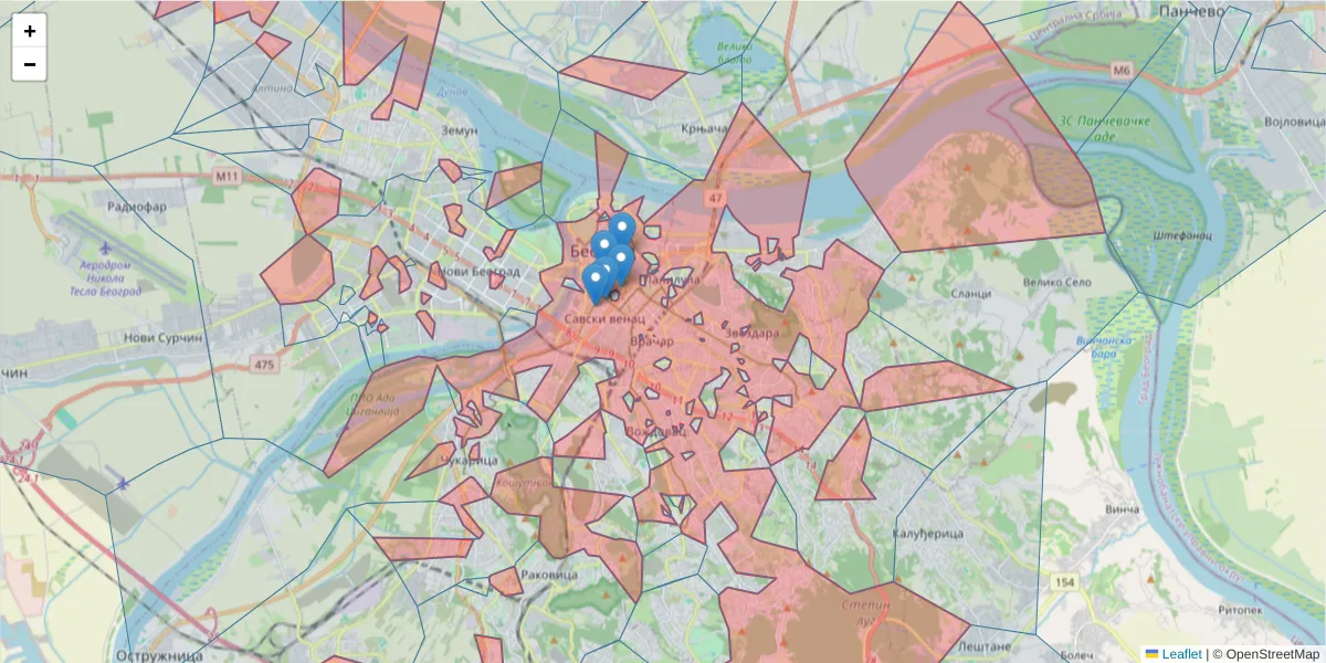 Mapa poštanskog broja  i okolnih poštanskih brojeva u Srbiji