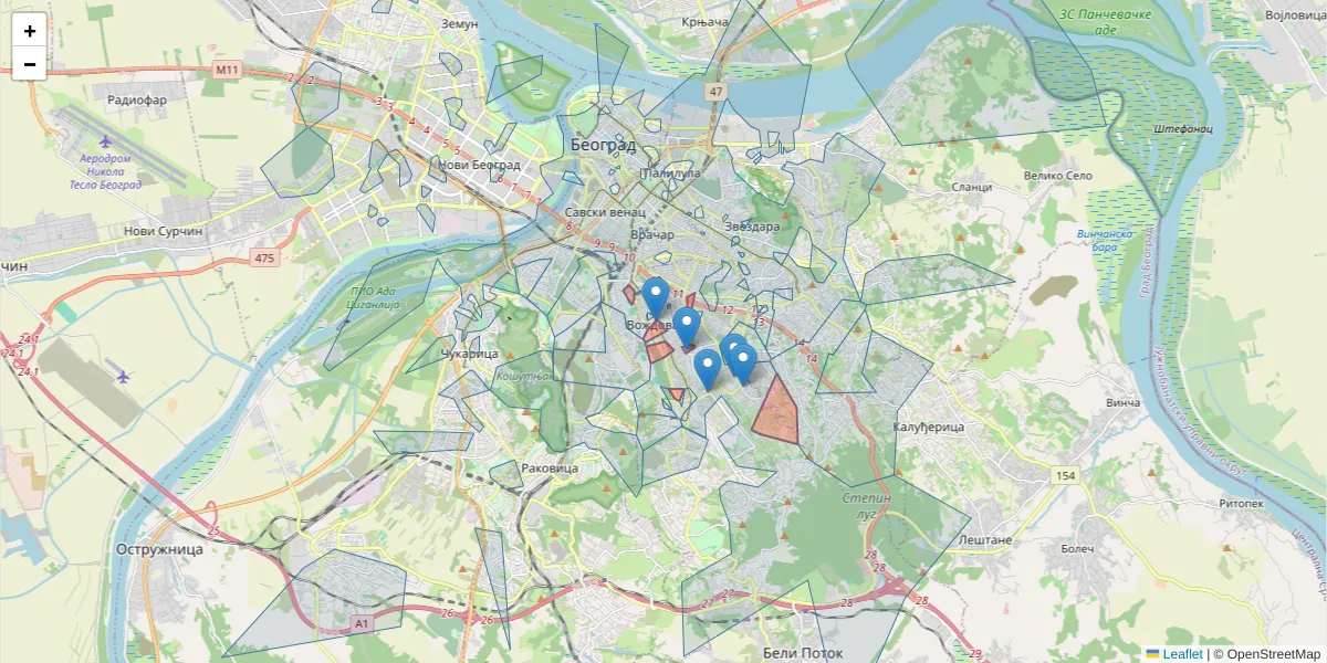 Mapa poštanskog broja  i okolnih poštanskih brojeva u Srbiji