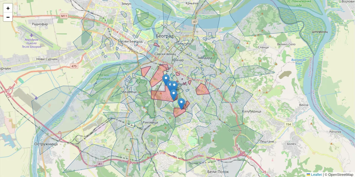Mapa poštanskog broja  i okolnih poštanskih brojeva u Srbiji