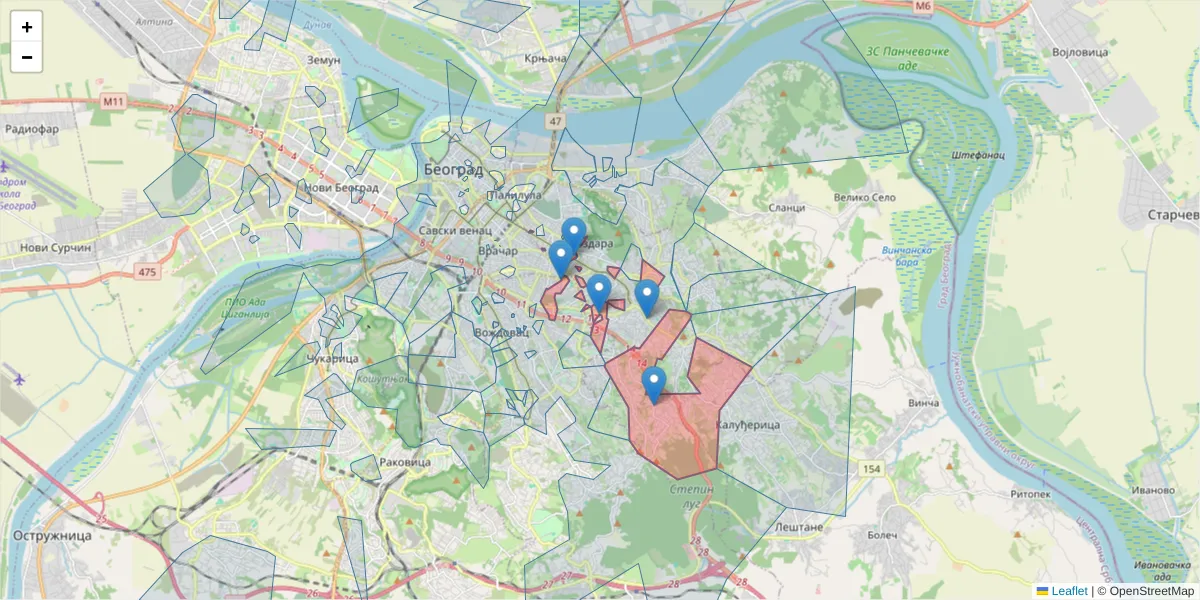 Mapa poštanskog broja  i okolnih poštanskih brojeva u Srbiji