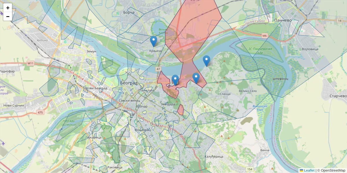 Mapa poštanskog broja  i okolnih poštanskih brojeva u Srbiji