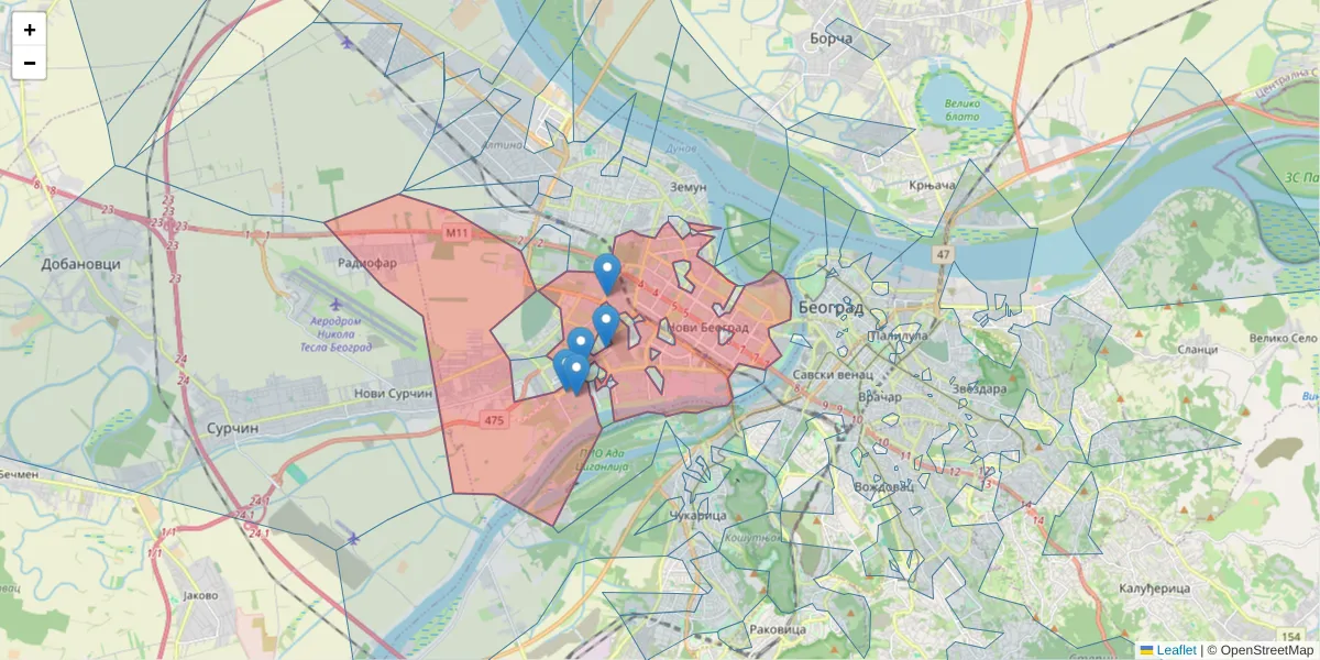 Mapa poštanskog broja  i okolnih poštanskih brojeva u Srbiji