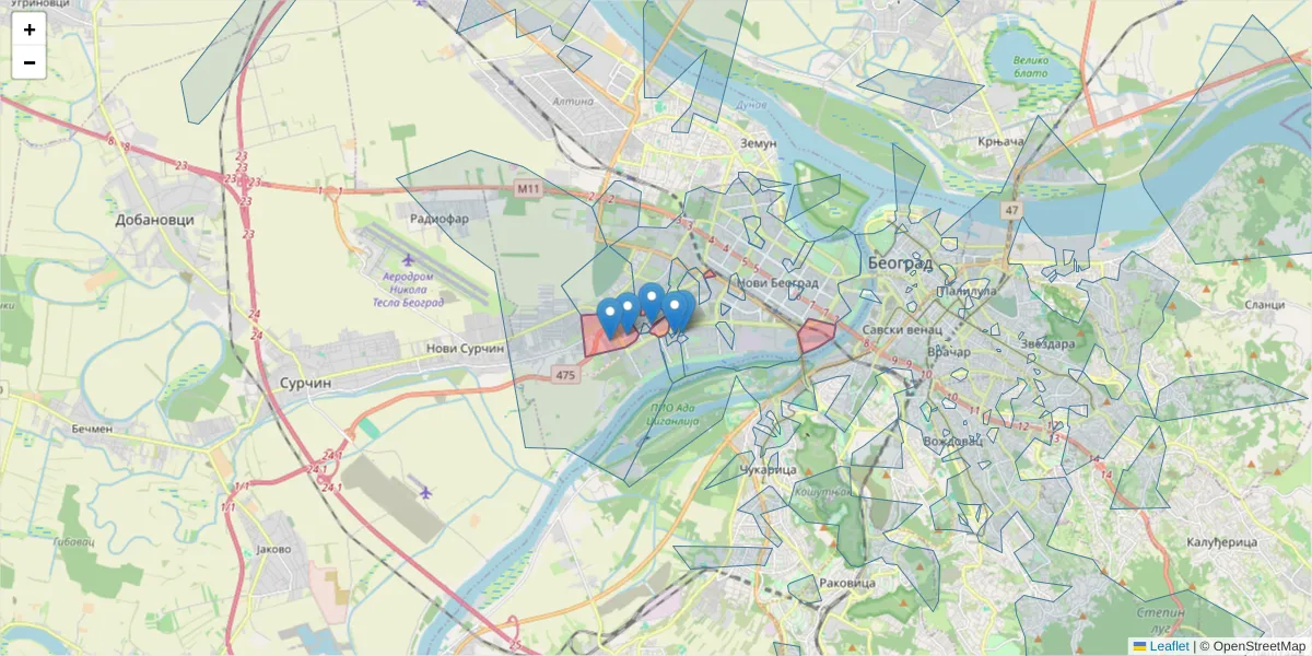 Mapa poštanskog broja  i okolnih poštanskih brojeva u Srbiji