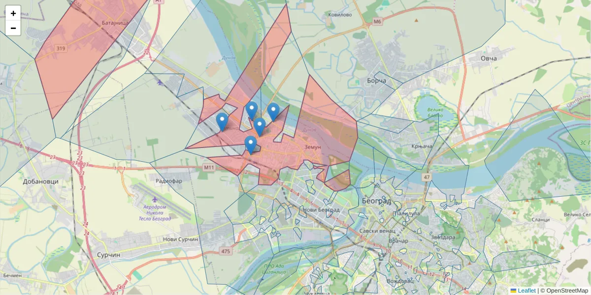 Mapa poštanskog broja  i okolnih poštanskih brojeva u Srbiji