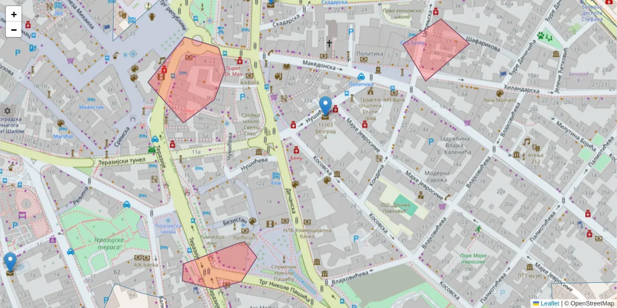 Mapa poštanskog broja  i okolnih poštanskih brojeva u Srbiji