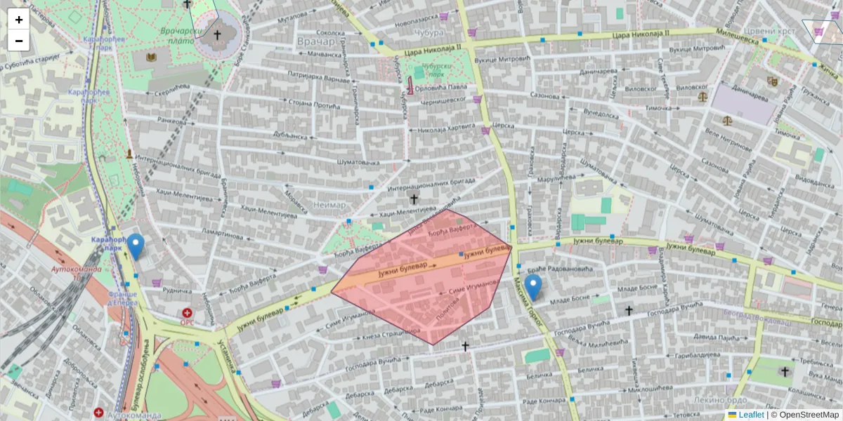 Mapa poštanskog broja  i okolnih poštanskih brojeva u Srbiji