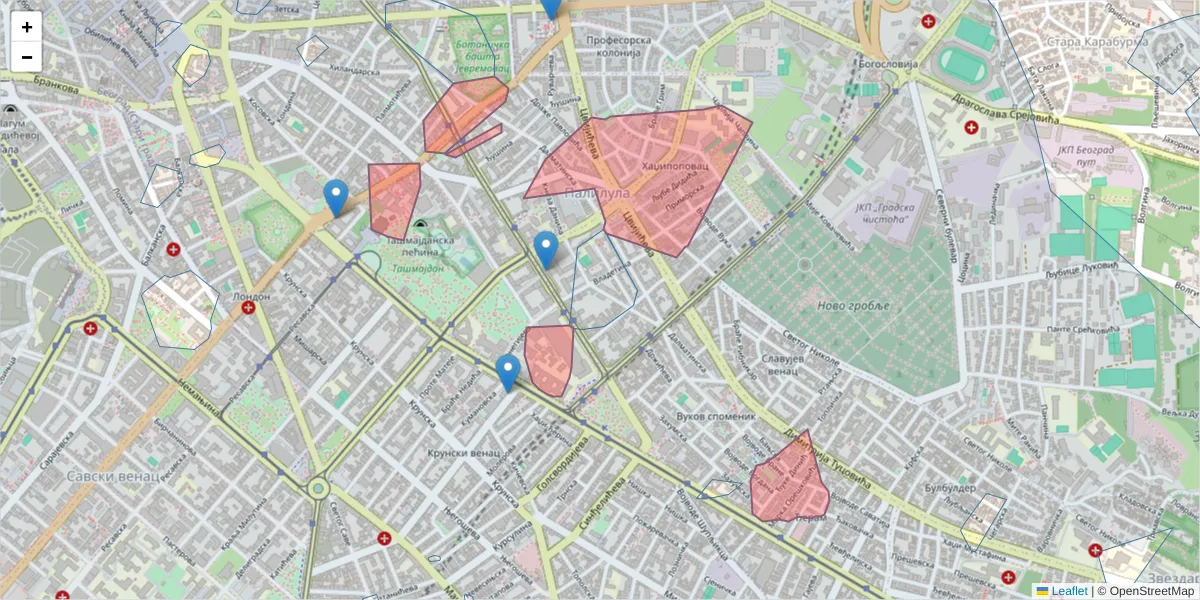 Mapa poštanskog broja  i okolnih poštanskih brojeva u Srbiji