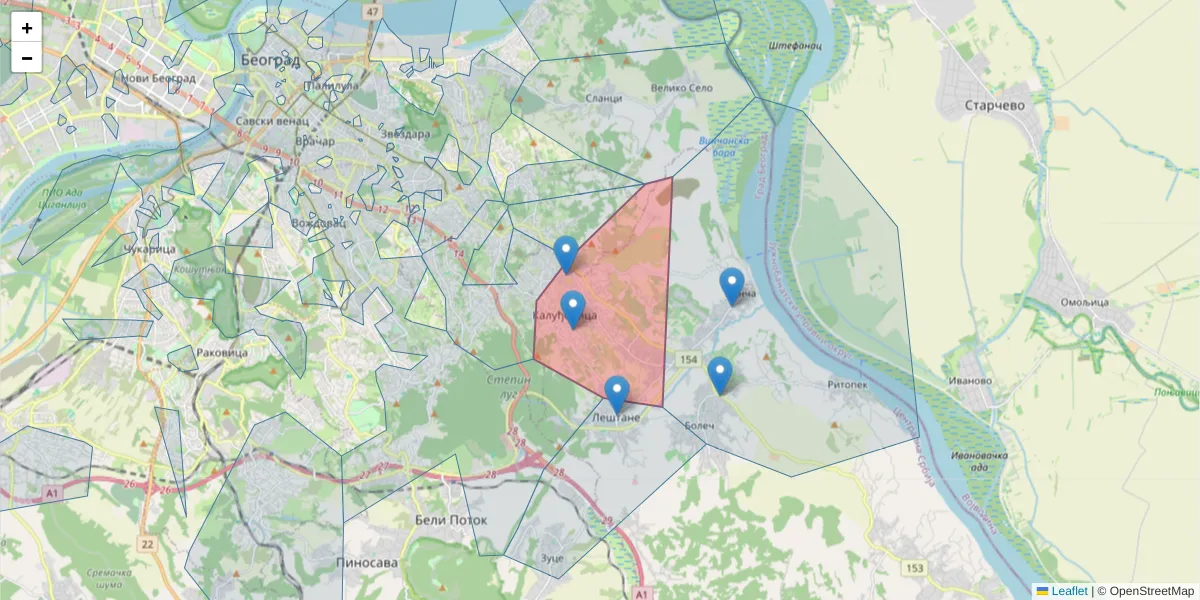 Mapa poštanskog broja  i okolnih poštanskih brojeva u Srbiji