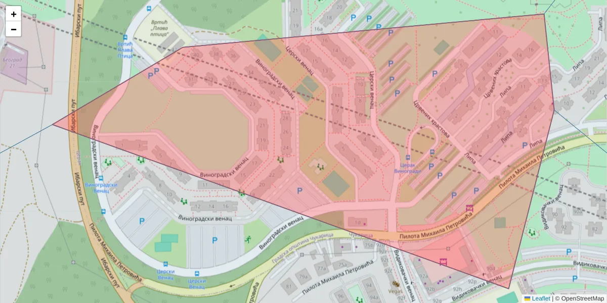 Mapa poštanskog broja  i okolnih poštanskih brojeva u Srbiji