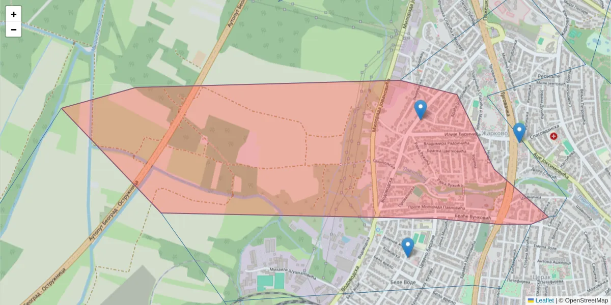 Mapa poštanskog broja  i okolnih poštanskih brojeva u Srbiji