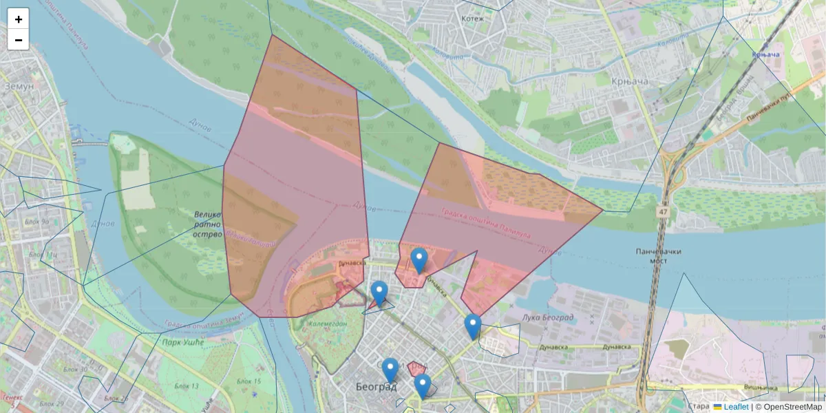 Mapa poštanskog broja  i okolnih poštanskih brojeva u Srbiji