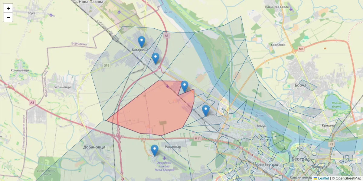 Mapa poštanskog broja  i okolnih poštanskih brojeva u Srbiji