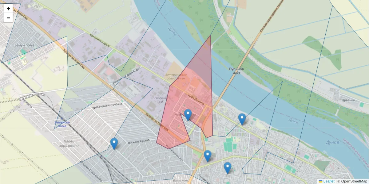 Mapa poštanskog broja  i okolnih poštanskih brojeva u Srbiji