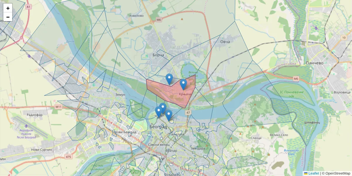 Mapa poštanskog broja  i okolnih poštanskih brojeva u Srbiji