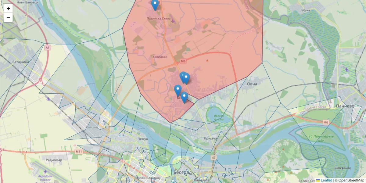Mapa poštanskog broja  i okolnih poštanskih brojeva u Srbiji