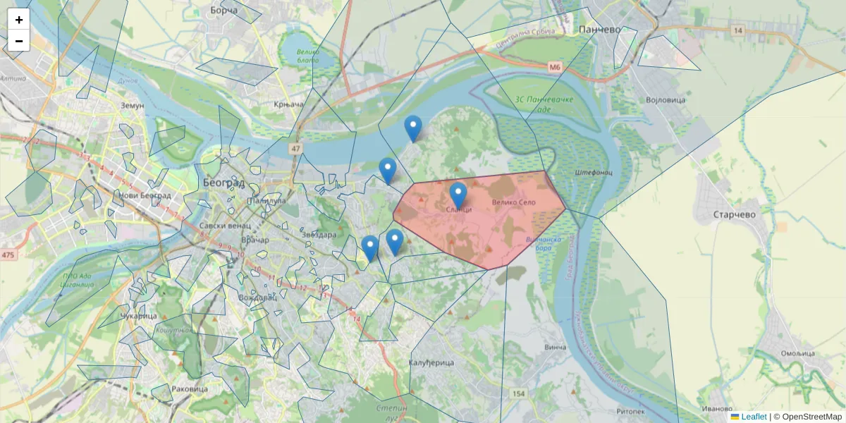 Mapa poštanskog broja  i okolnih poštanskih brojeva u Srbiji