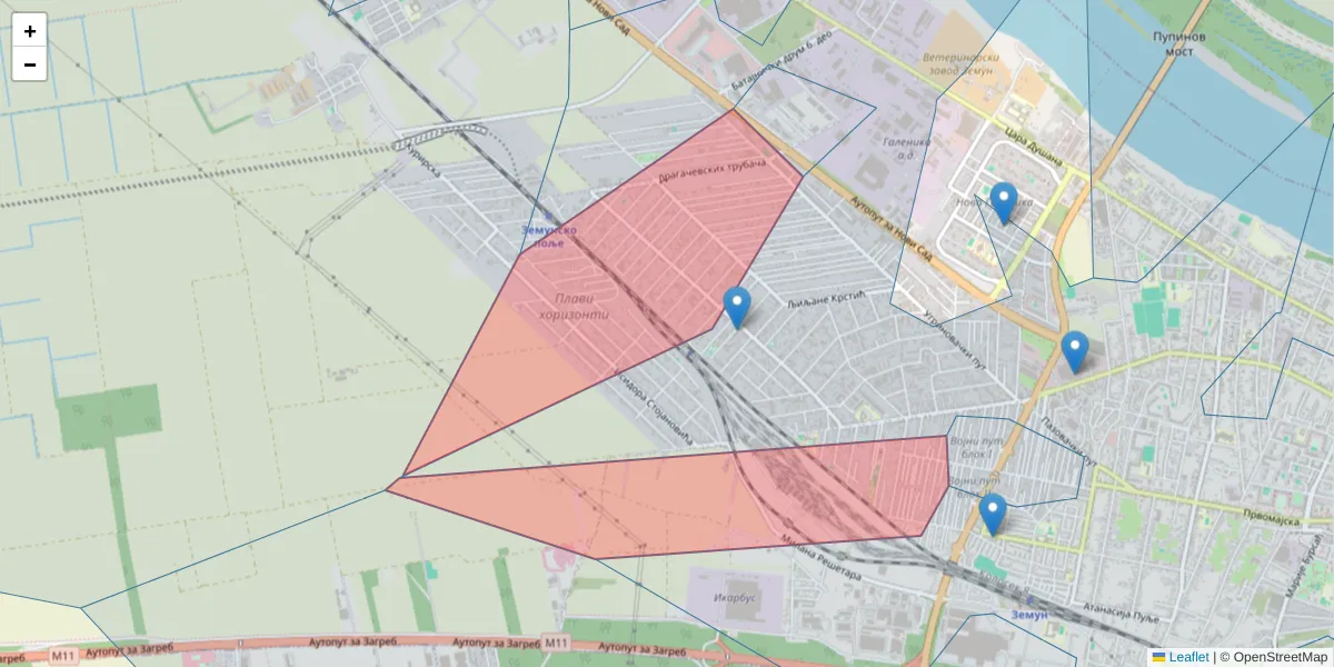 Mapa poštanskog broja  i okolnih poštanskih brojeva u Srbiji