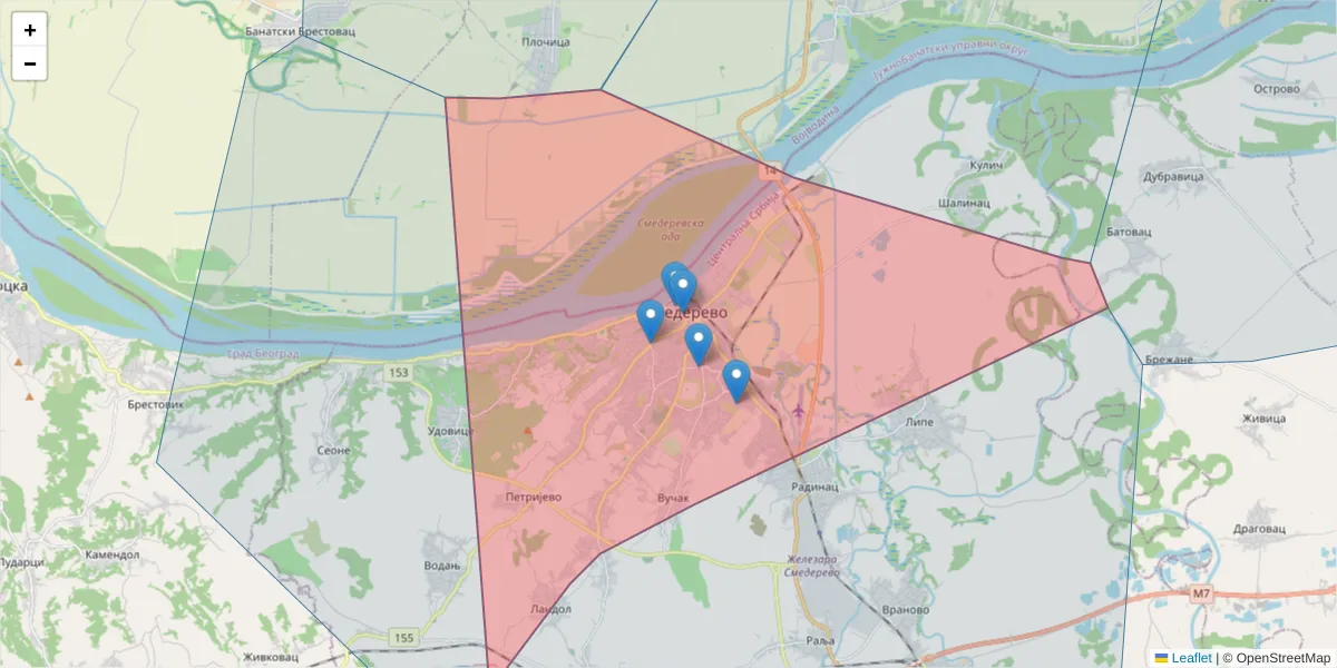 Mapa poštanskog broja  i okolnih poštanskih brojeva u Srbiji