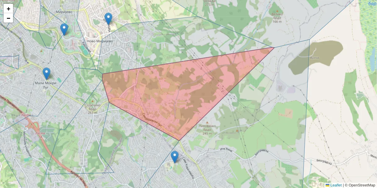 Mapa poštanskog broja  i okolnih poštanskih brojeva u Srbiji