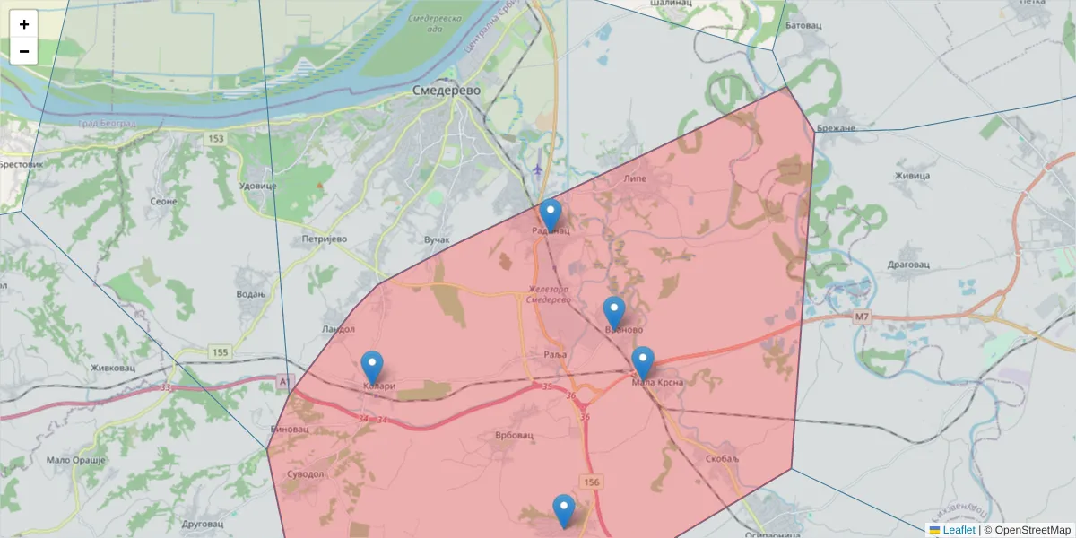 Mapa poštanskog broja  i okolnih poštanskih brojeva u Srbiji