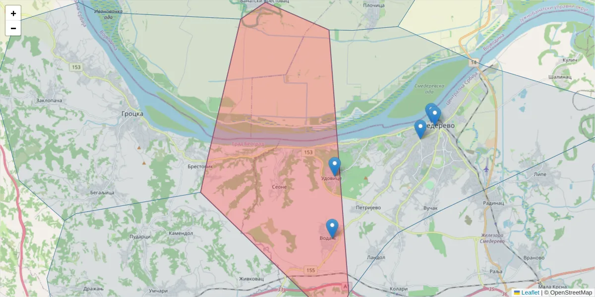 Mapa poštanskog broja  i okolnih poštanskih brojeva u Srbiji
