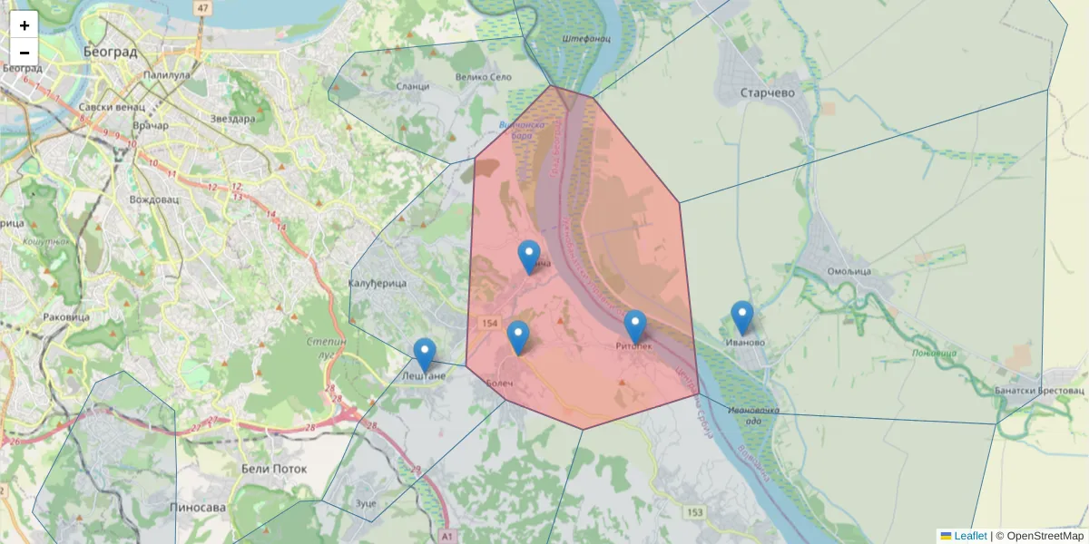 Mapa poštanskog broja  i okolnih poštanskih brojeva u Srbiji