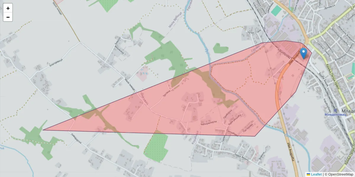 Mapa poštanskog broja  i okolnih poštanskih brojeva u Srbiji