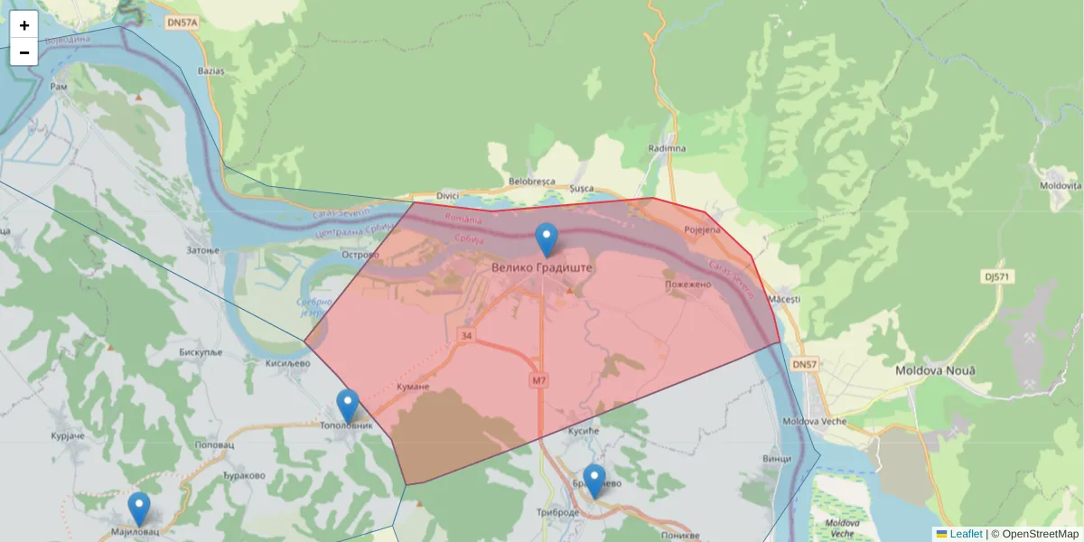 Mapa poštanskog broja  i okolnih poštanskih brojeva u Srbiji