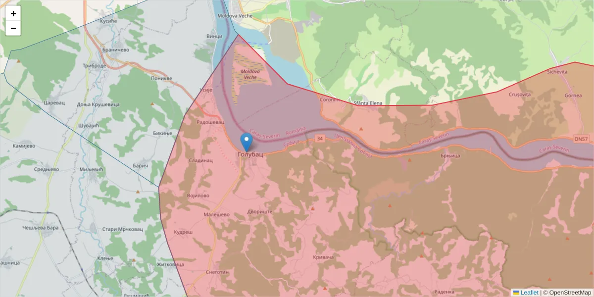 Mapa poštanskog broja  i okolnih poštanskih brojeva u Srbiji