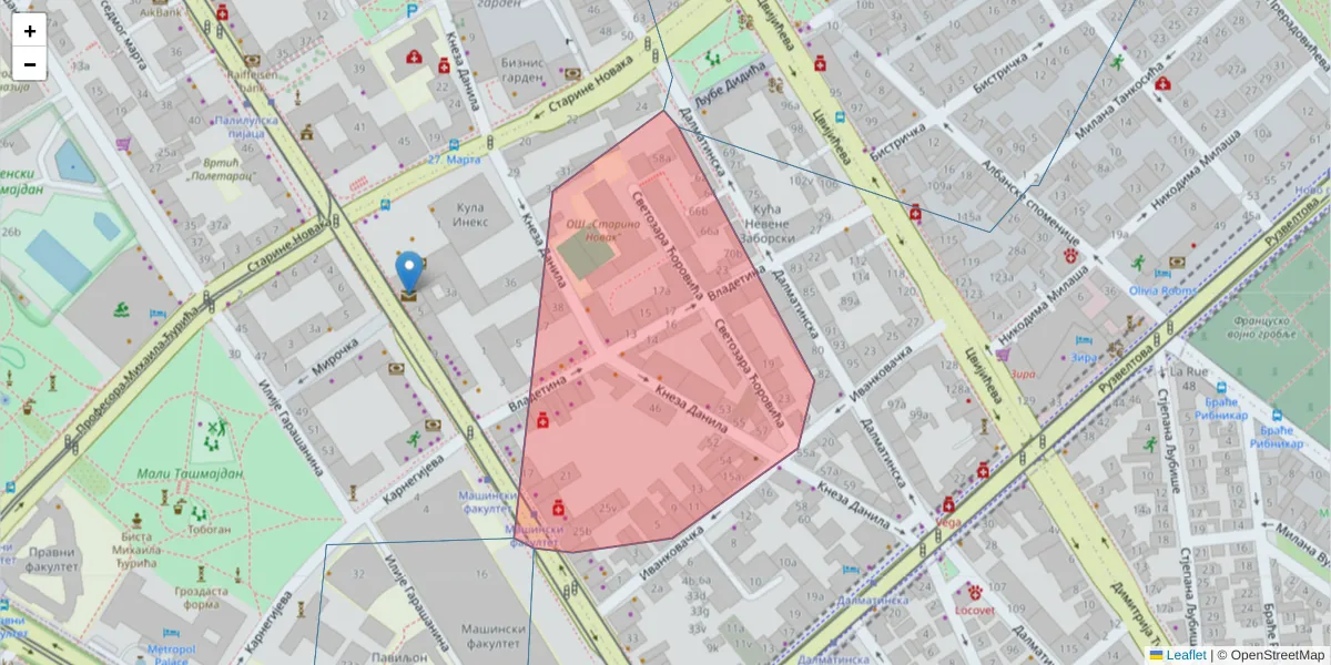 Mapa poštanskog broja  i okolnih poštanskih brojeva u Srbiji