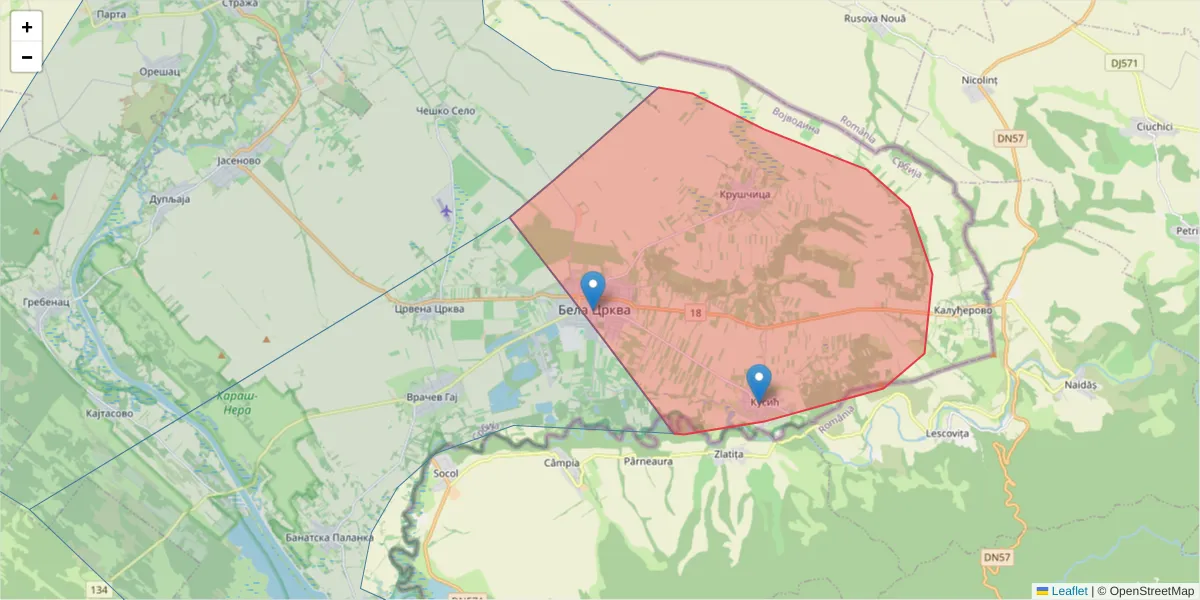 Mapa poštanskog broja  i okolnih poštanskih brojeva u Srbiji