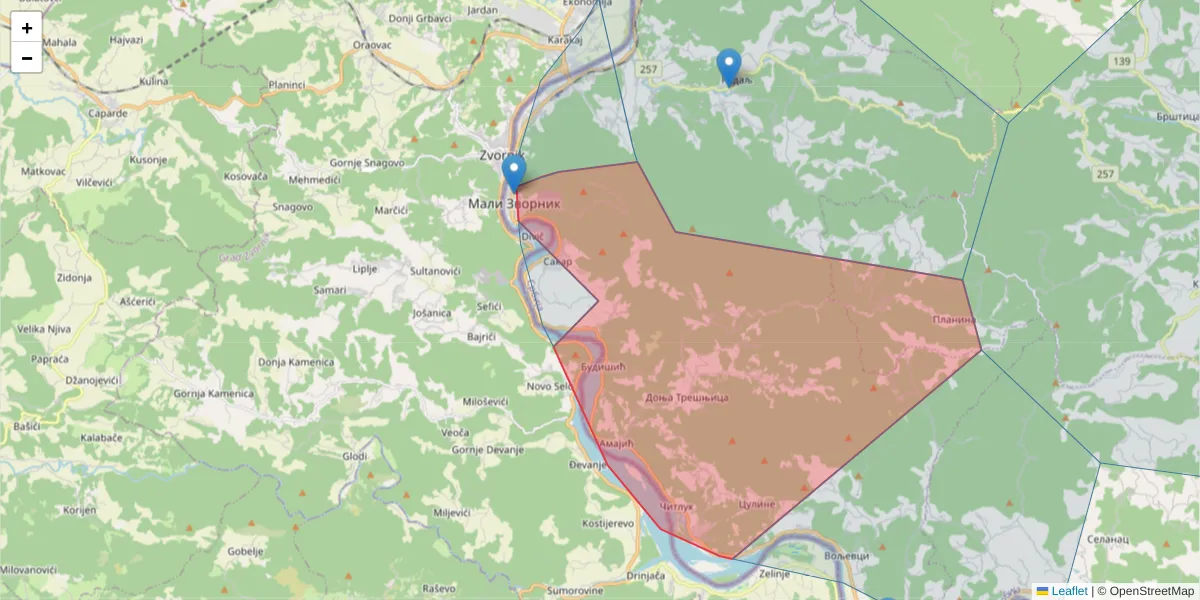 Mapa poštanskog broja  i okolnih poštanskih brojeva u Srbiji
