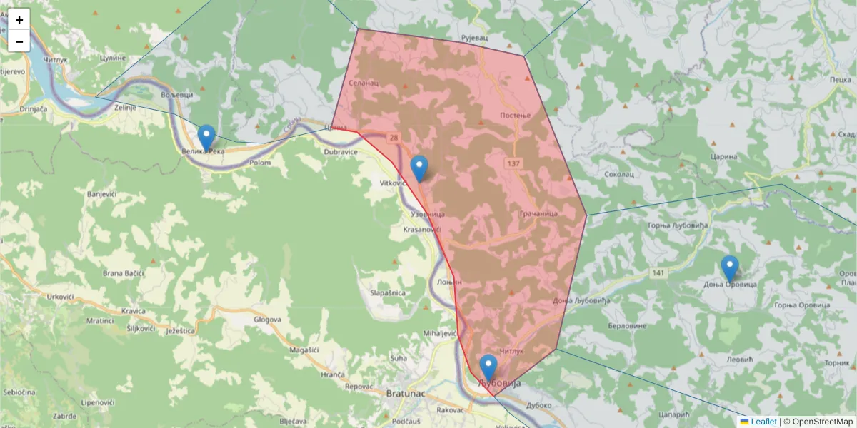 Mapa poštanskog broja  i okolnih poštanskih brojeva u Srbiji