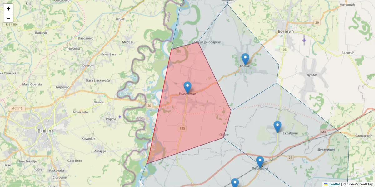 Mapa poštanskog broja  i okolnih poštanskih brojeva u Srbiji