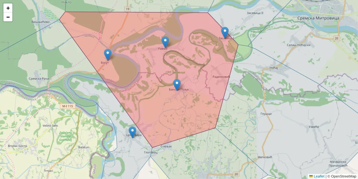 Mapa poštanskog broja  i okolnih poštanskih brojeva u Srbiji
