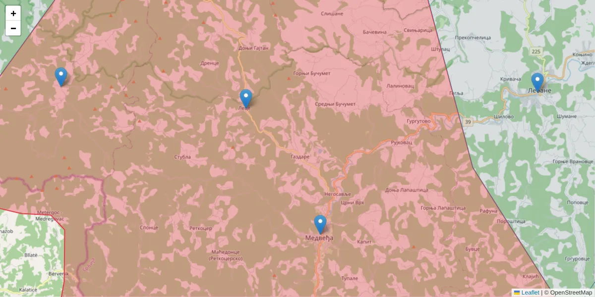Mapa poštanskog broja  i okolnih poštanskih brojeva u Srbiji