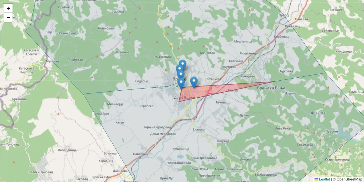 Mapa poštanskog broja  i okolnih poštanskih brojeva u Srbiji