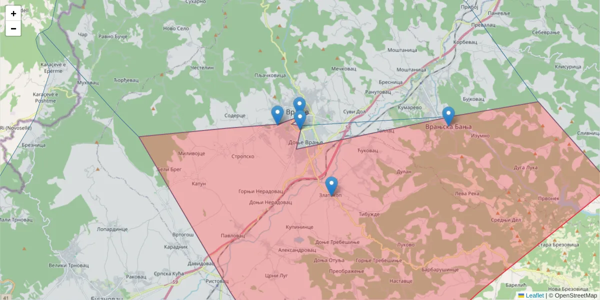 Mapa poštanskog broja  i okolnih poštanskih brojeva u Srbiji