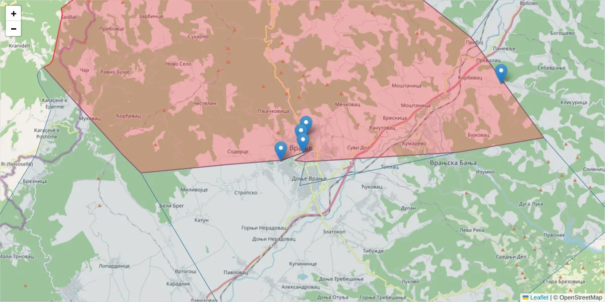 Mapa poštanskog broja  i okolnih poštanskih brojeva u Srbiji