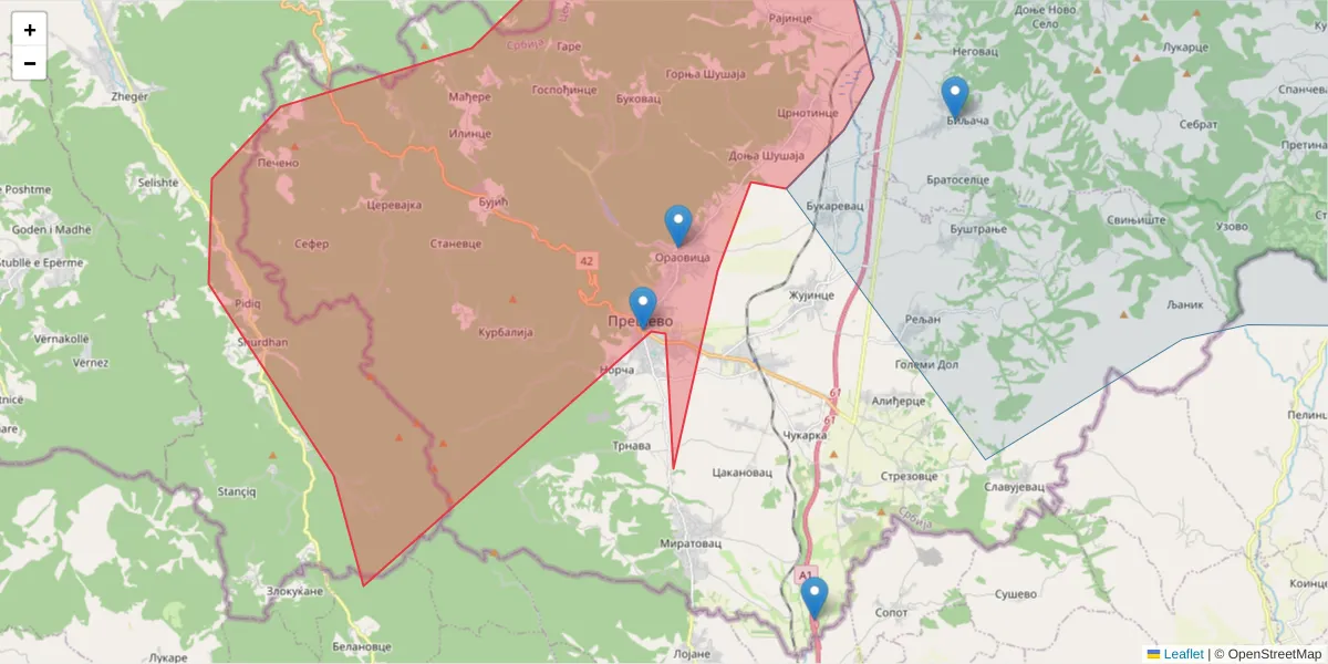 Mapa poštanskog broja  i okolnih poštanskih brojeva u Srbiji