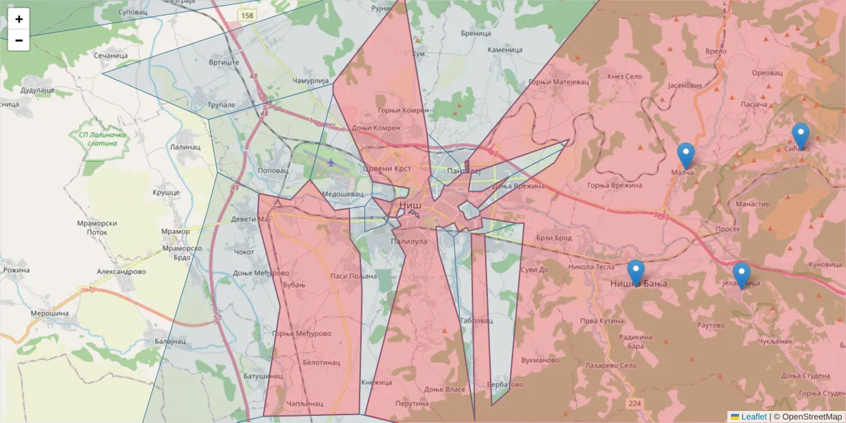 Mapa poštanskog broja  i okolnih poštanskih brojeva u Srbiji
