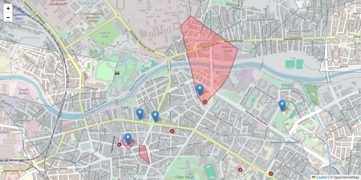 Mapa poštanskog broja  i okolnih poštanskih brojeva u Srbiji