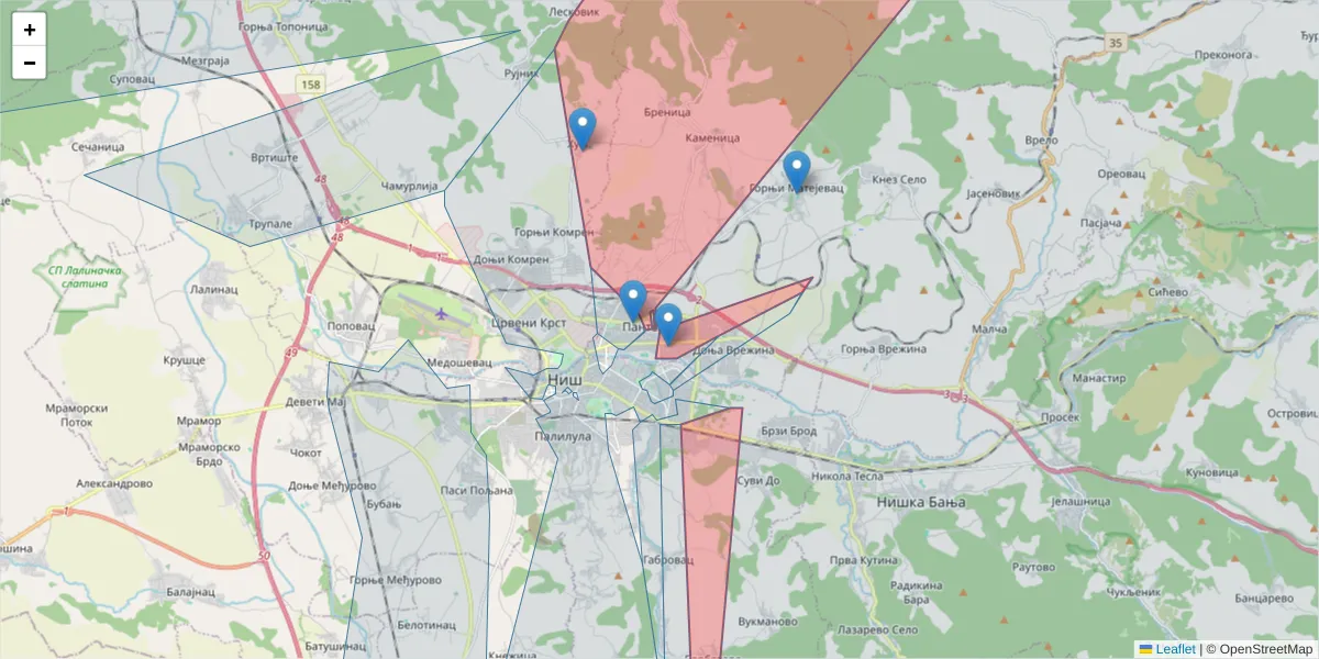 Mapa poštanskog broja  i okolnih poštanskih brojeva u Srbiji