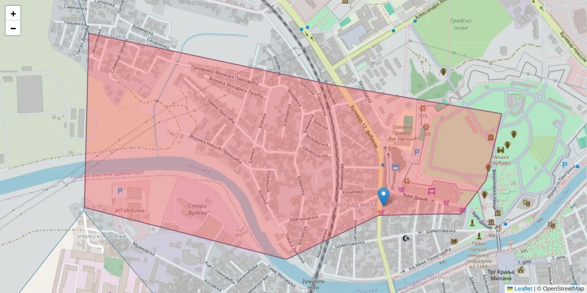 Mapa poštanskog broja  i okolnih poštanskih brojeva u Srbiji