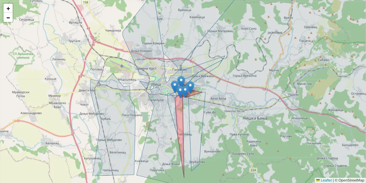 Mapa poštanskog broja  i okolnih poštanskih brojeva u Srbiji