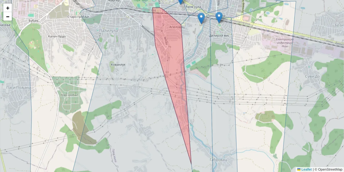 Mapa poštanskog broja  i okolnih poštanskih brojeva u Srbiji
