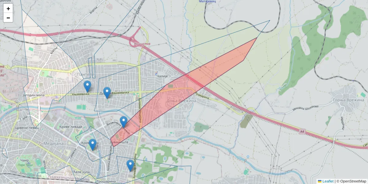 Mapa poštanskog broja  i okolnih poštanskih brojeva u Srbiji