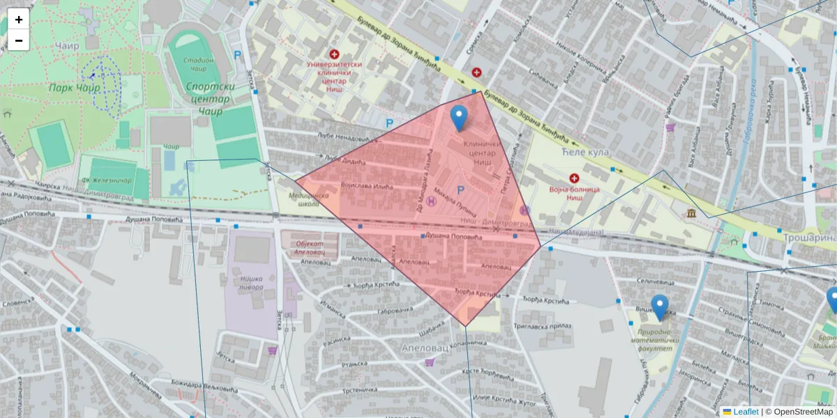 Mapa poštanskog broja  i okolnih poštanskih brojeva u Srbiji